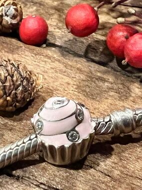 Authentic Pandora Charm Sweet Cupcake Light Pink Enamel Clear CZ Birthday Party